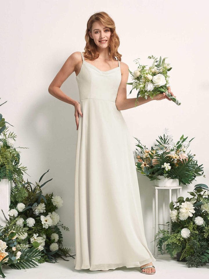 Bridesmaid Dress A-line Chiffon Spaghetti-straps Full Length Sleeveless Wedding Party Dress - Ivory (81227226)