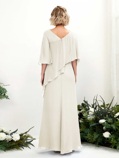 Carlyna Violaine A-Line Ivory Bridesmaid Dress Maxi Three Quarter Sleeve V-Neck Dress Back View #color_ivory