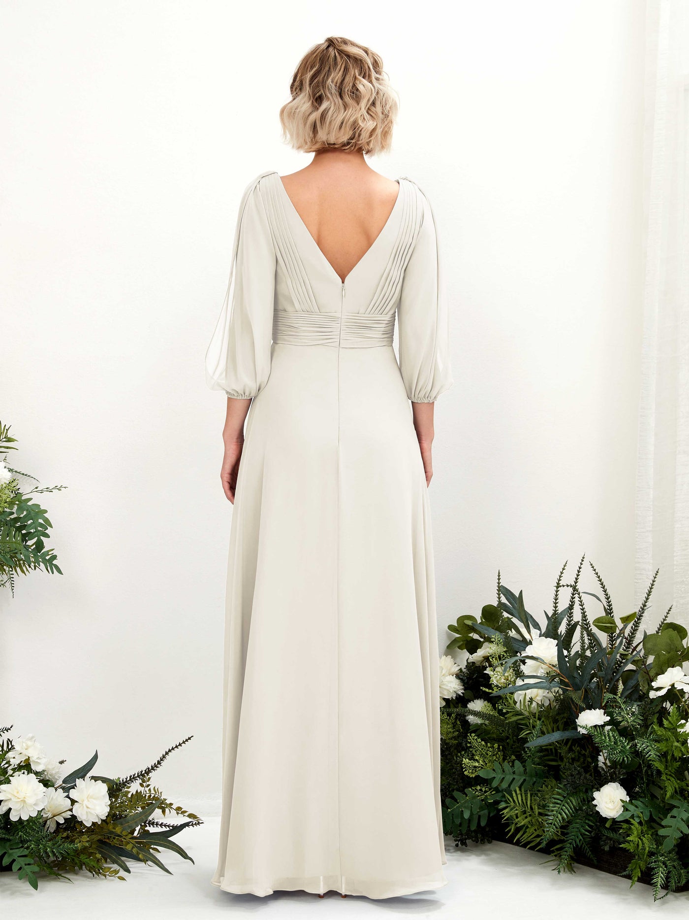 Ivory Bridesmaid Dresses Bridesmaid Dress Chiffon V-neck Full Length Long Sleeves Wedding Party Dress (81223526)#color_ivory