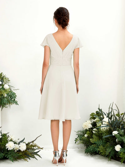 Carlyna Betty A-Line Ivory Bridesmaid Dress Knee-Length Short Sleeve V-Neck Dress Back View #color_ivory
