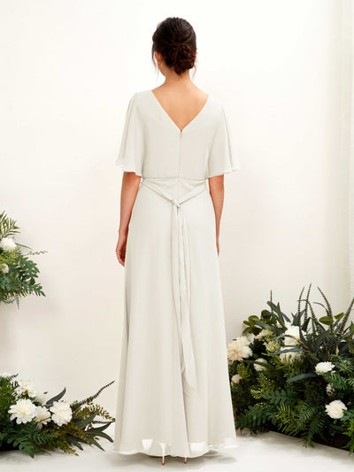 Carlyna Merta A-Line Ivory Bridesmaid Dress Maxi Short Sleeve V-Neck Dress Back View #color_ivory