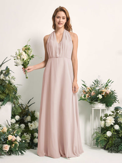 Carlyna Carolyn Convertible Biscotti Bridesmaid Dress Maxi Sleeveless Sweetheart Dress Front View #color_biscotti