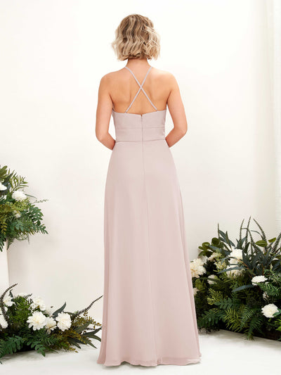 Carlyna Frances A-Line Biscotti Bridesmaid Dress Maxi Sleeveless Round Neck Dress Back View #color_biscotti