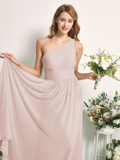 Carlyna Pandora A-Line Biscotti Bridesmaid Dress Maxi Sleeveless One Shoulder Dress Side View 2 #color_biscotti
