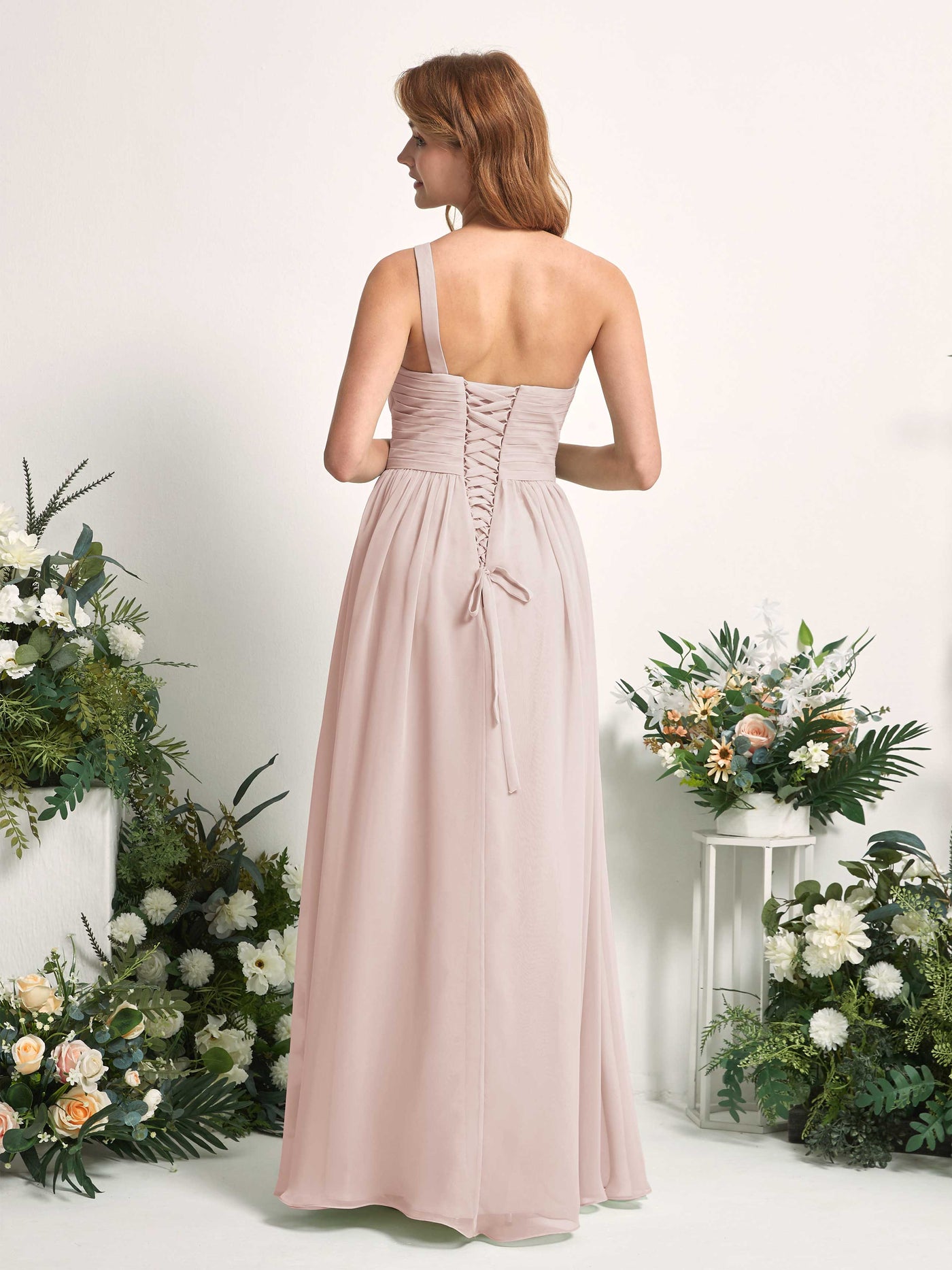 Bridesmaid Dress A-line Chiffon One Shoulder Full Length Sleeveless Wedding Party Dress - Biscotti (81226735)#color_biscotti