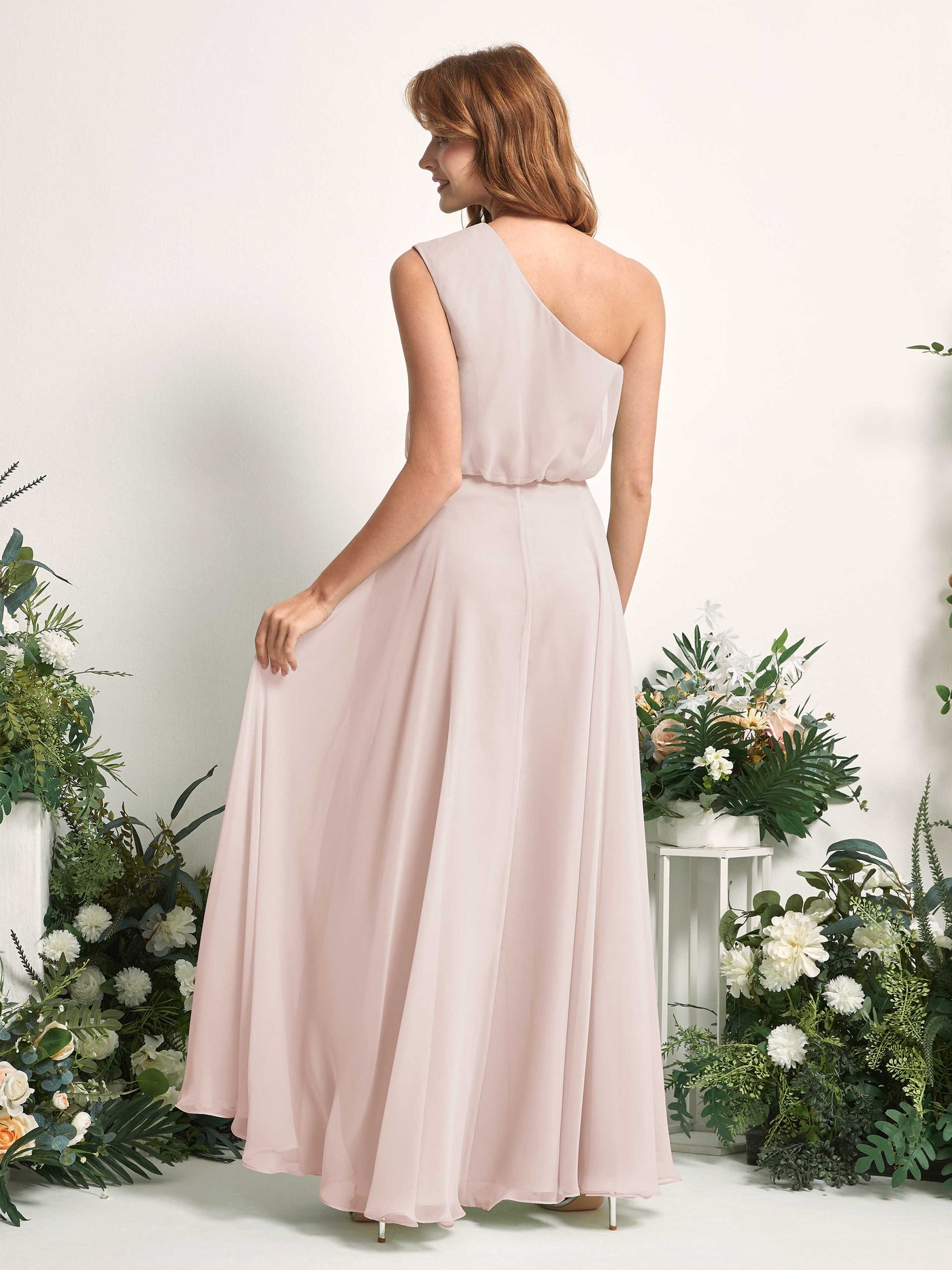 Bridesmaid Dress A-line Chiffon One Shoulder Full Length Sleeveless Wedding Party Dress - Biscotti (81226835)#color_biscotti