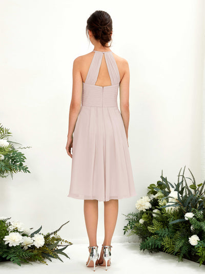 Carlyna Davina A-Line Biscotti Bridesmaid Dress Knee-Length Sleeveless Round Neck Dress Back View #color_biscotti