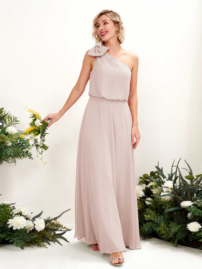 Carlyna Laurel A-Line Biscotti Bridesmaid Dress Maxi Sleeveless One Shoulder Dress Front View #color_biscotti