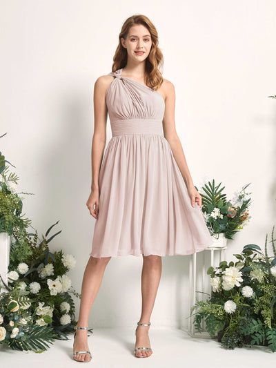 Carlyna Echo A-Line Biscotti Bridesmaid Dress Knee-Length Sleeveless One Shoulder Dress Front View #color_biscotti