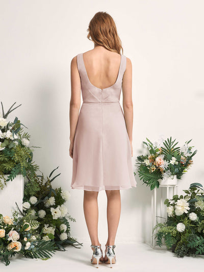 Carlyna Alisha A-Line Biscotti Bridesmaid Dress Knee-Length Sleeveless V-Neck Dress Back View #color_biscotti