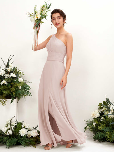 Carlyna Trita Sheath Biscotti Bridesmaid Dress Maxi Sleeveless One Shoulder Dress Front View #color_biscotti