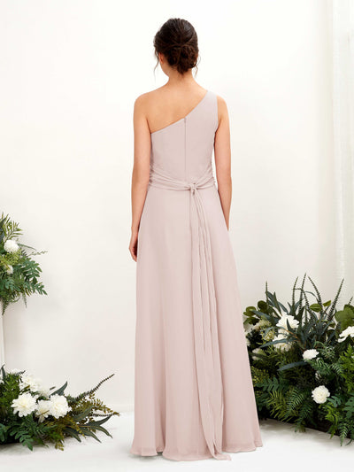 Carlyna Trita Sheath Biscotti Bridesmaid Dress Maxi Sleeveless One Shoulder Dress Back View #color_biscotti