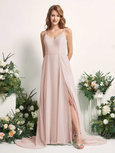 Carlyna Marcia A-Line Biscotti Bridesmaid Dress Maxi Sleeveless V-Neck Dress Front View #color_biscotti
