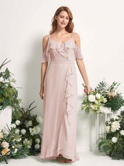 Carlyna Yvette A-Line Biscotti Bridesmaid Dress Maxi Sleeveless V-Neck Dress Front View #color_biscotti
