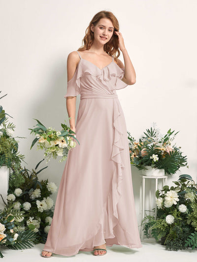 Carlyna Yvette A-Line Biscotti Bridesmaid Dress Maxi Sleeveless V-Neck Dress Side View 2 #color_biscotti