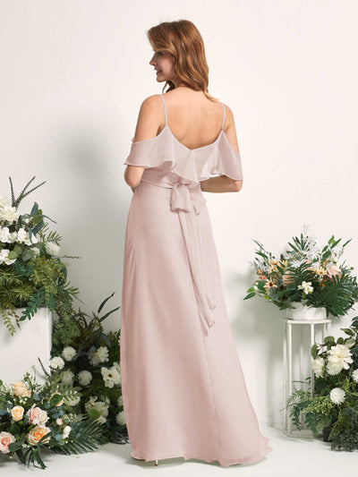 Carlyna Yvette A-Line Biscotti Bridesmaid Dress Maxi Sleeveless V-Neck Dress Back View #color_biscotti