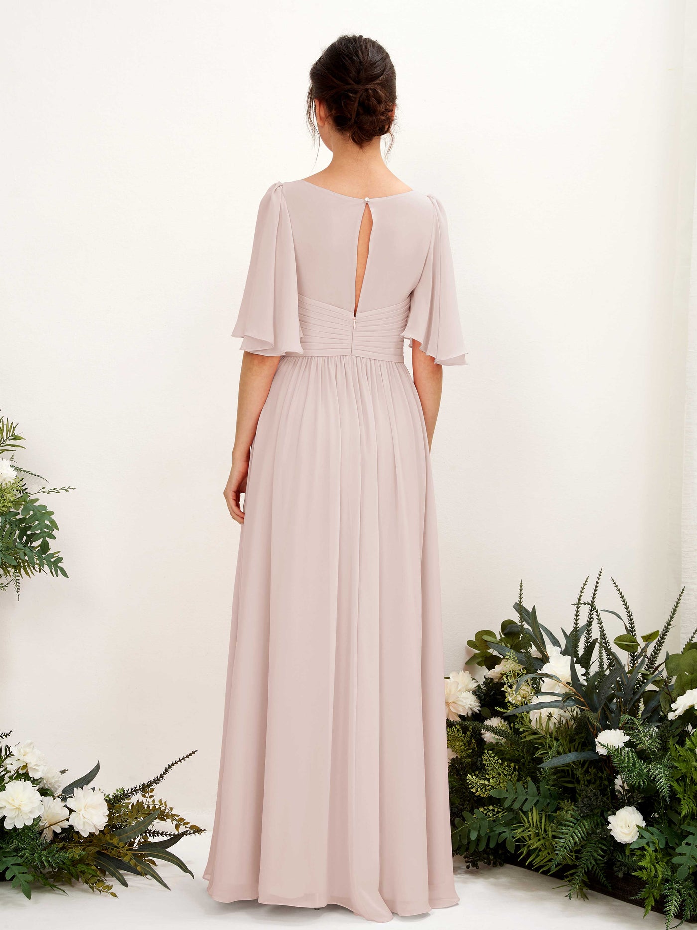 Biscotti Bridesmaid Dresses Bridesmaid Dress A-line Chiffon V-neck Full Length 1/2 Sleeves Wedding Party Dress (81221635)#color_biscotti
