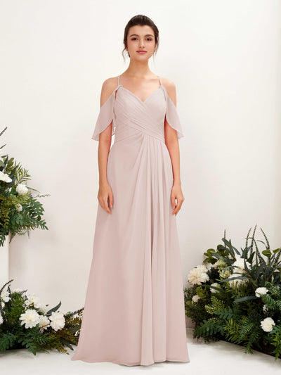 Carlyna Orlane A-Line Biscotti Bridesmaid Dress Maxi Sleeveless V-Neck Dress Front View #color_biscotti