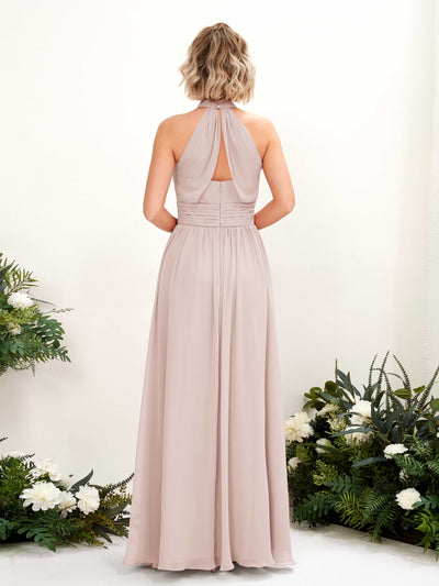 Carlyna Hilda A-Line Biscotti Bridesmaid Dress Maxi Sleeveless Round Neck Dress Back View #color_biscotti