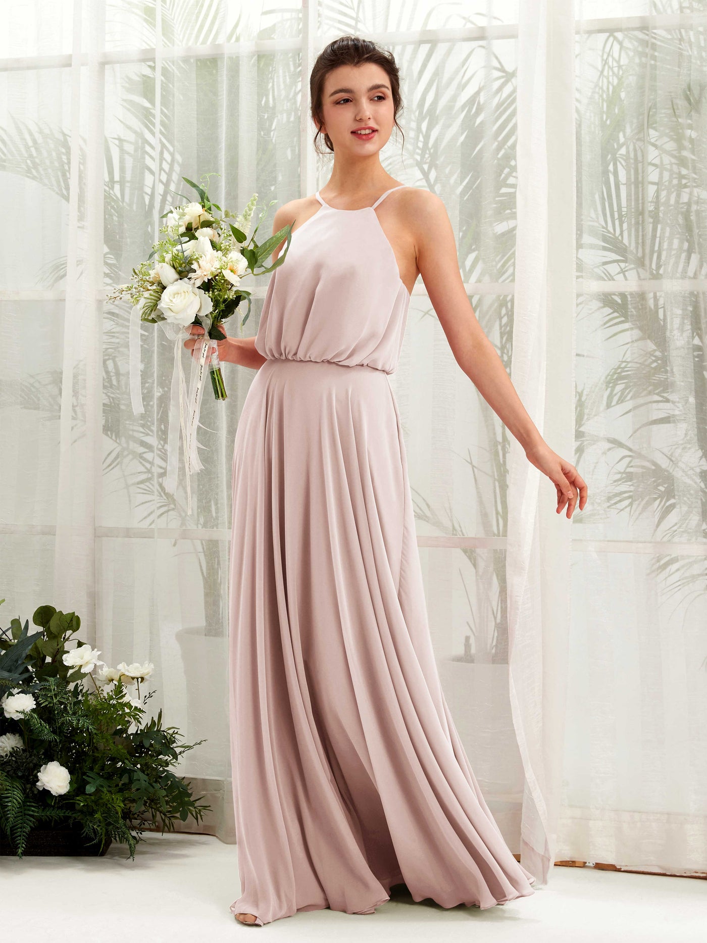 Biscotti Bridesmaid Dresses Bridesmaid Dress Ball Gown Chiffon Halter Full Length Sleeveless Wedding Party Dress (81223435)#color_biscotti