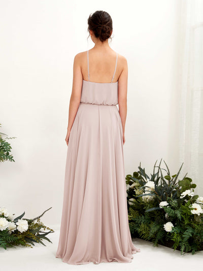 Carlyna Alva A-Line Biscotti Bridesmaid Dress Maxi Sleeveless Halter Dress Back View #color_biscotti