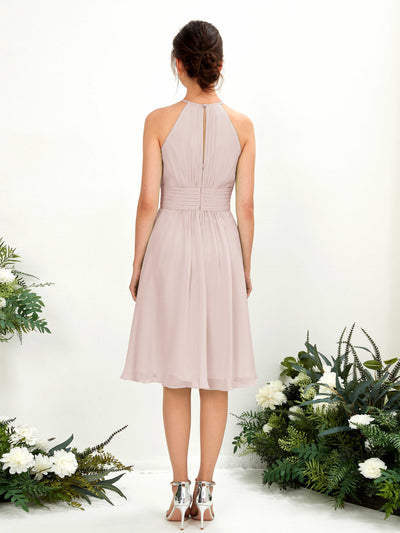 Carlyna Cathie A-Line Biscotti Bridesmaid Dress Knee-Length Sleeveless Round Neck Dress Back View #color_biscotti
