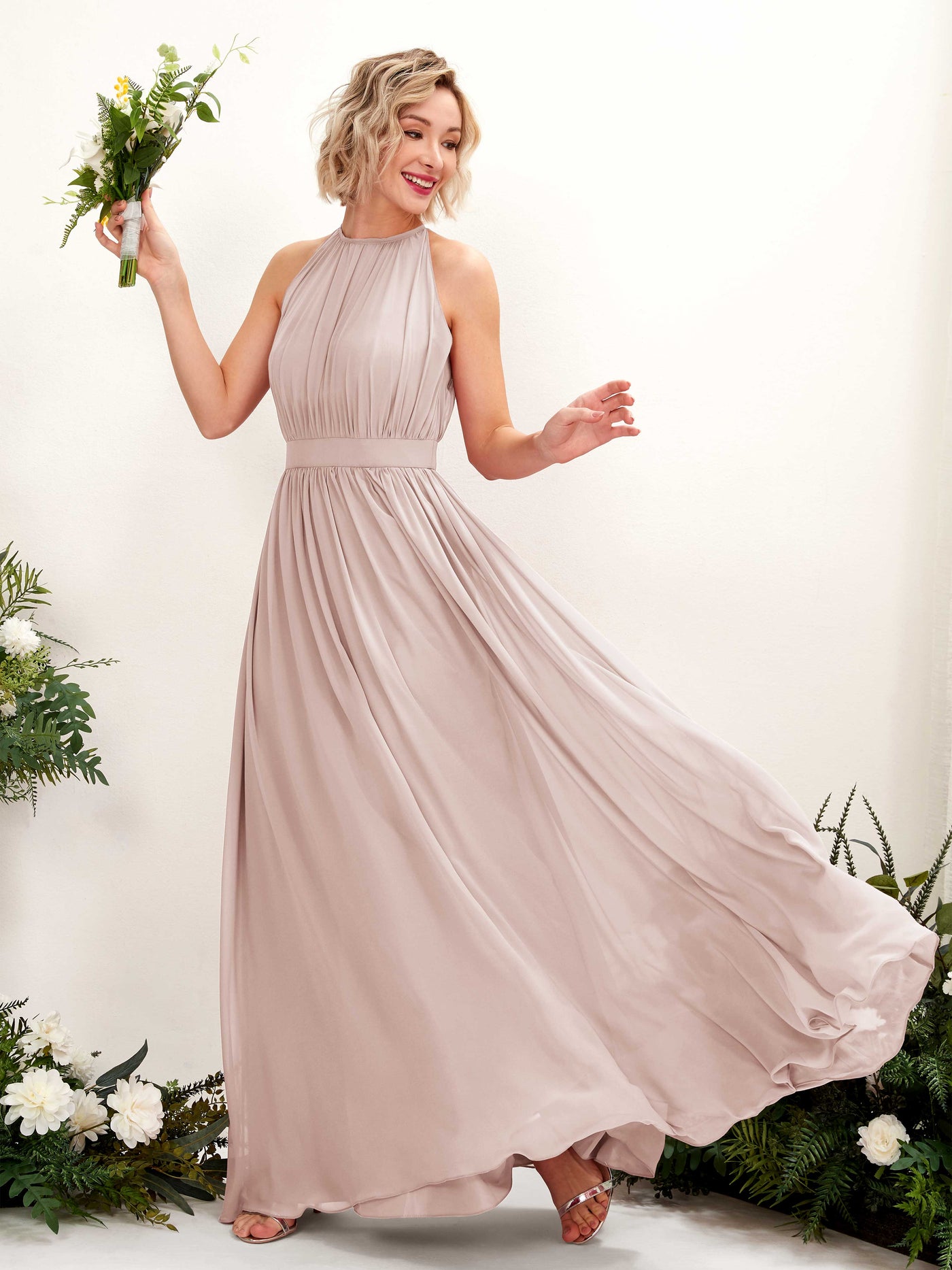 Biscotti Bridesmaid Dresses Bridesmaid Dress A-line Chiffon Halter Full Length Sleeveless Wedding Party Dress (81223135)#color_biscotti