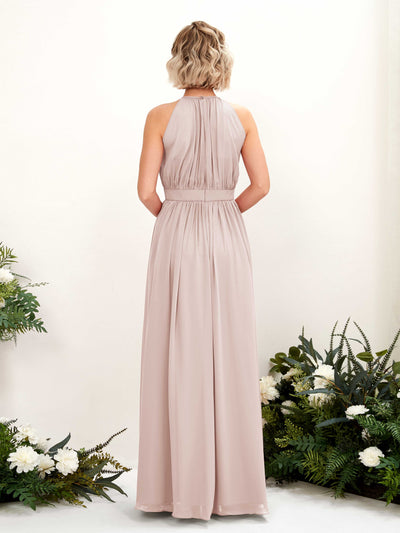 Carlyna Eden A-Line Biscotti Bridesmaid Dress Maxi Sleeveless Round Neck Dress Back View #color_biscotti
