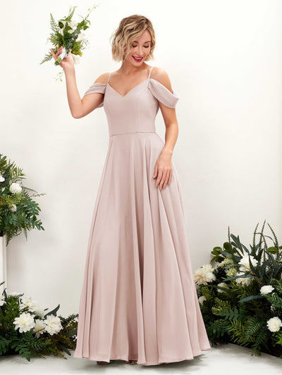 Carlyna Kauku A-Line Biscotti Bridesmaid Dress Maxi Sleeveless V-Neck Dress Front View #color_biscotti