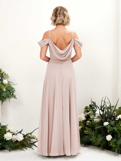Carlyna Kauku A-Line Biscotti Bridesmaid Dress Maxi Sleeveless V-Neck Dress Back View #color_biscotti