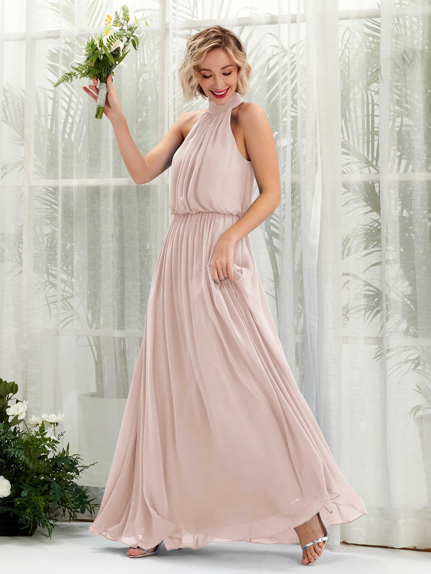 Biscotti Bridesmaid Dresses Bridesmaid Dress A-line Chiffon Halter Full Length Sleeveless Wedding Party Dress (81222935)#color_biscotti