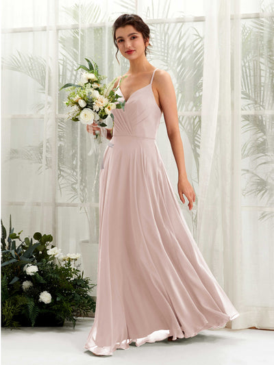 Carlyna Naura A-Line Biscotti Bridesmaid Dress Maxi Sleeveless V-Neck Dress Front View #color_biscotti