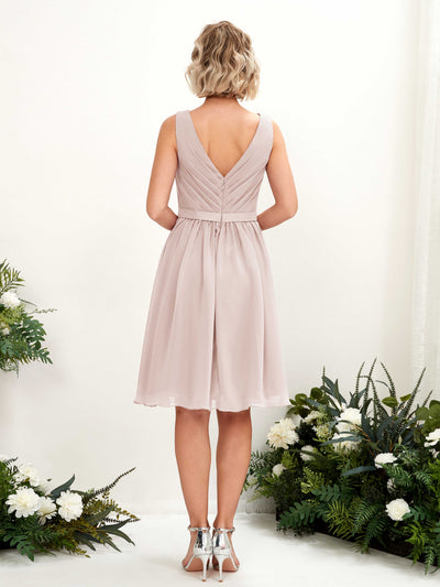 Carlyna Natasha A-Line Biscotti Bridesmaid Dress Knee-Length Sleeveless V-Neck Dress Back View #color_biscotti