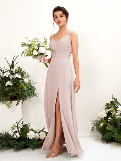 Carlyna Joa A-Line Biscotti Bridesmaid Dress Maxi Sleeveless V-Neck Dress Front View #color_biscotti