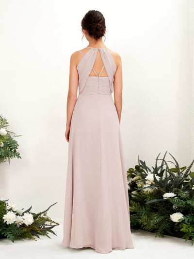 Carlyna Joa A-Line Biscotti Bridesmaid Dress Maxi Sleeveless V-Neck Dress Back View #color_biscotti