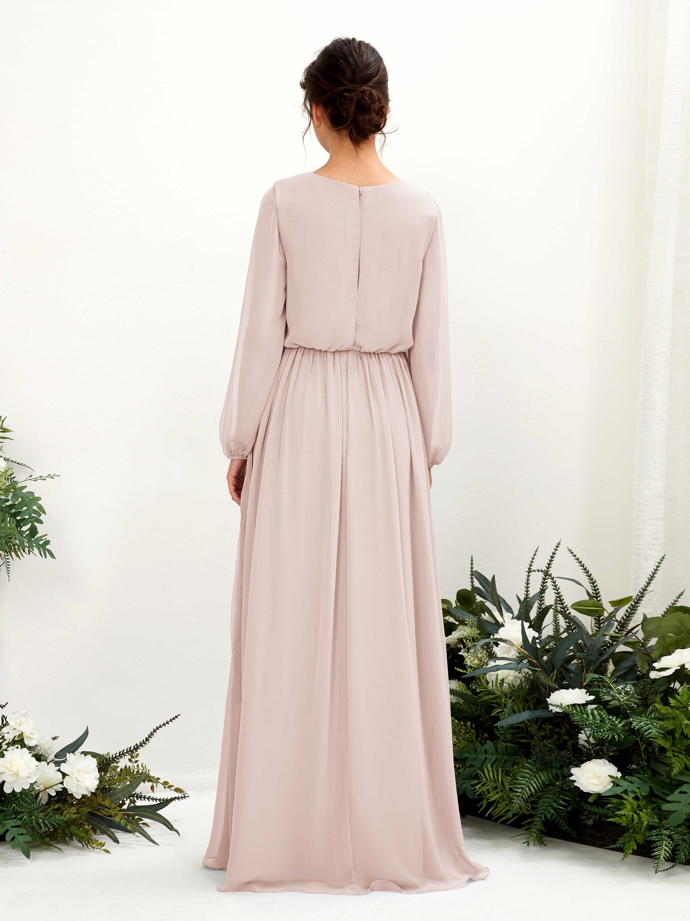 Biscotti Bridesmaid Dresses Bridesmaid Dress A-line Chiffon V-neck Full Length Long Sleeves Wedding Party Dress (81223835)#color_biscotti