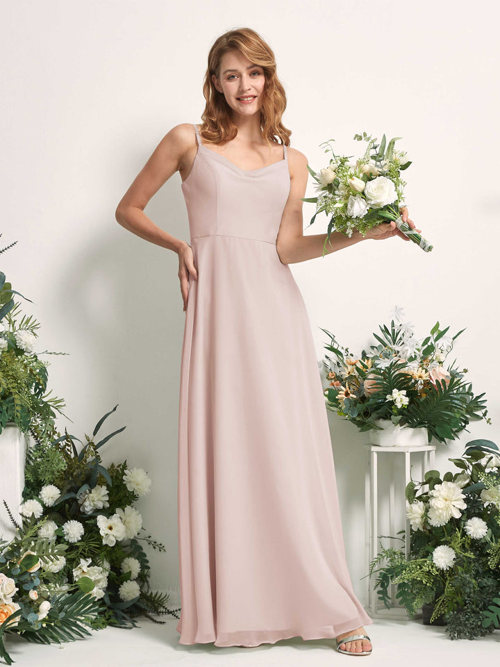 Bridesmaid Dress A-line Chiffon Spaghetti-straps Full Length Sleeveless Wedding Party Dress - Biscotti (81227235)