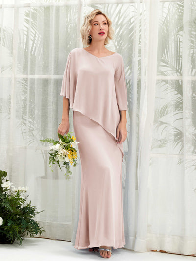 Carlyna Violaine A-Line Biscotti Bridesmaid Dress Maxi Three Quarter Sleeve V-Neck Dress Front View #color_biscotti