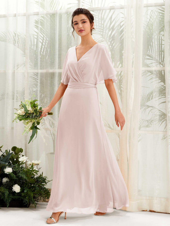 Biscotti Bridesmaid Dresses Bridesmaid Dress A-line Chiffon V-neck Full Length Short Sleeves Wedding Party Dress (81222435)