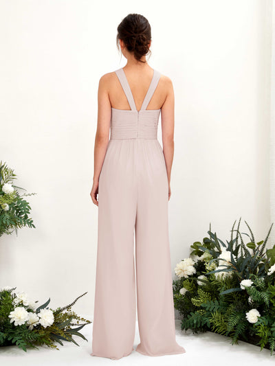 Carlyna Hilona Jumpsuit Biscotti Bridesmaid Dress Maxi Sleeveless V-Neck Dress Back View #color_biscotti
