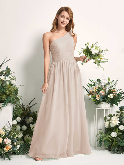 Carlyna Pandora A-Line Champagne Bridesmaid Dress Maxi Sleeveless One Shoulder Dress Front View #color_champagne