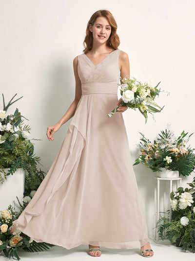 Carlyna Mollie A-Line Champagne Bridesmaid Dress Maxi Sleeveless V-Neck Dress Front View #color_champagne