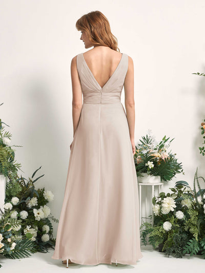 Carlyna Mollie A-Line Champagne Bridesmaid Dress Maxi Sleeveless V-Neck Dress Back View #color_champagne