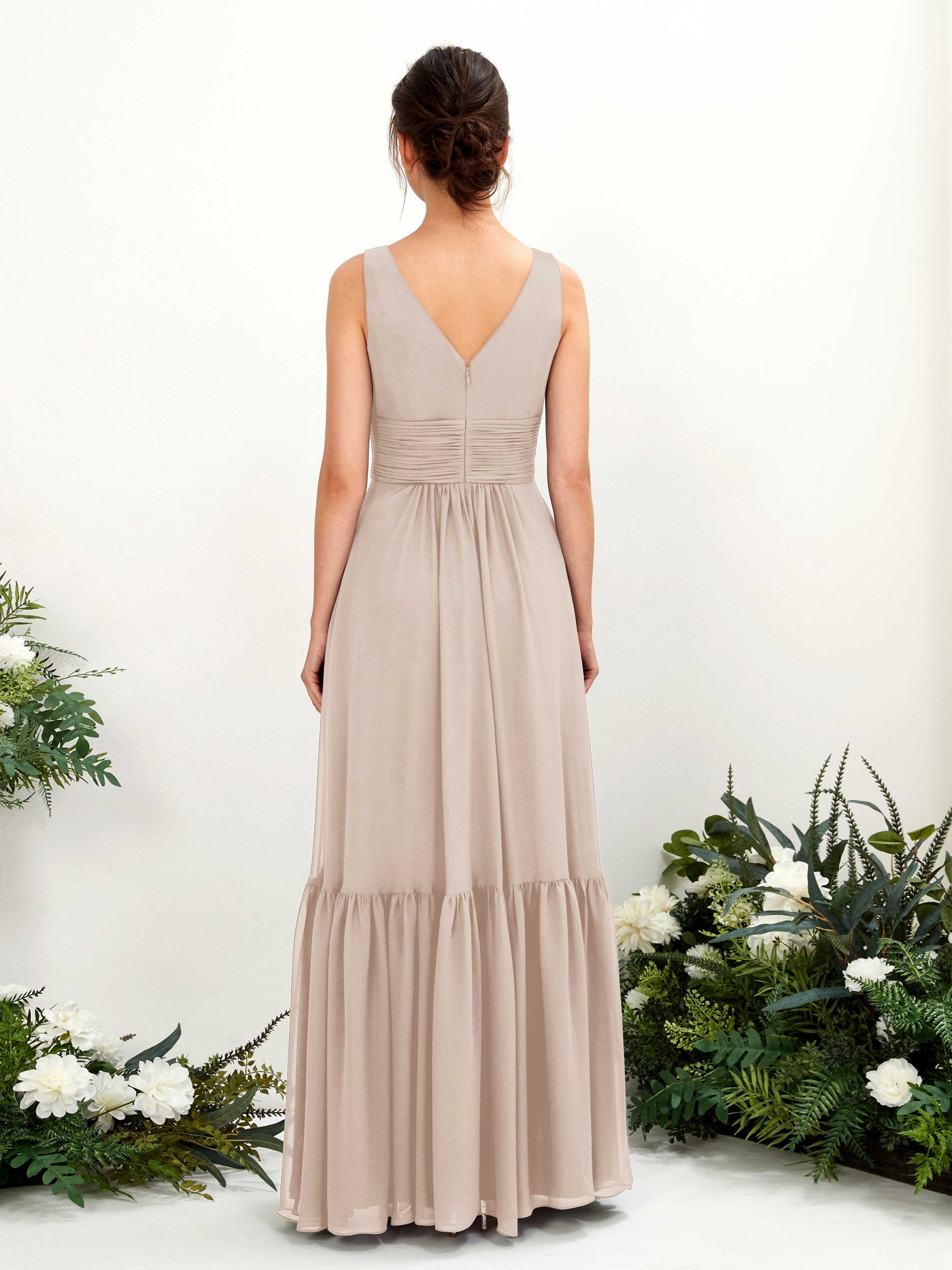 Champagne Bridesmaid Dresses Bridesmaid Dress A-line Chiffon Straps Full Length Sleeveless Wedding Party Dress (80223716)#color_champagne