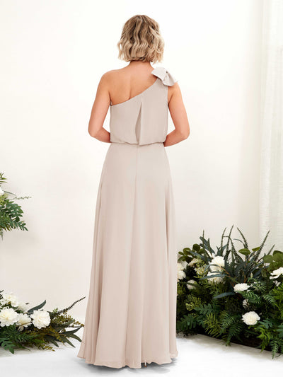 Carlyna Laurel A-Line Champagne Bridesmaid Dress Maxi Sleeveless One Shoulder Dress Back View #color_champagne