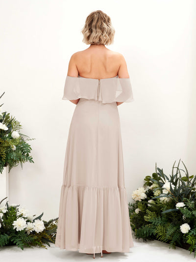 Carlyna Joie A-Line Champagne Bridesmaid Dress Maxi Sleeveless Off the Shoulder Dress Back View #color_champagne
