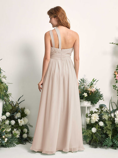 Carlyna Evelyn A-Line Champagne Bridesmaid Dress Maxi Sleeveless One Shoulder Dress Back View #color_champagne