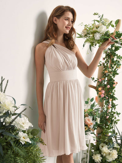 Carlyna Echo A-Line Champagne Bridesmaid Dress Knee-Length Sleeveless One Shoulder Dress Side View 2 #color_champagne
