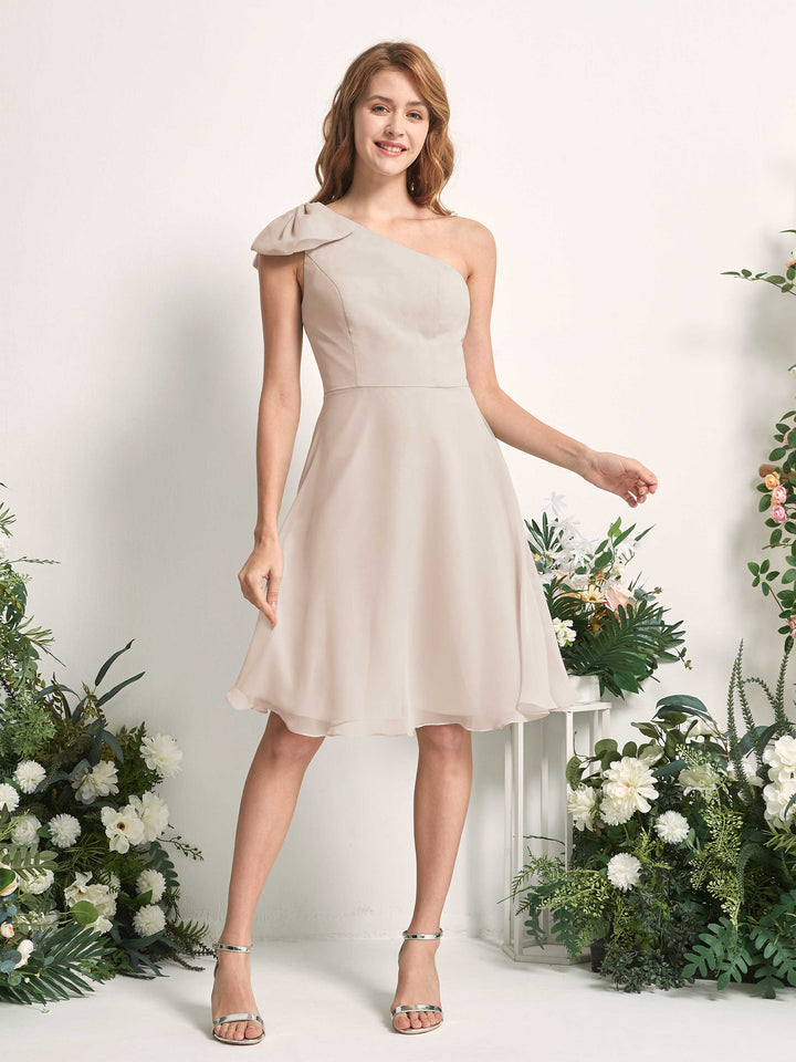 Bridesmaid Dress A-line Chiffon One Shoulder Knee Length Sleeveless Wedding Party Dress - Champagne (81227016)
