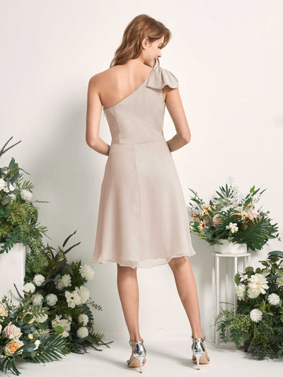 Carlyna Brenda A-Line Champagne Bridesmaid Dress Knee-Length Sleeveless One Shoulder Dress Back View #color_champagne
